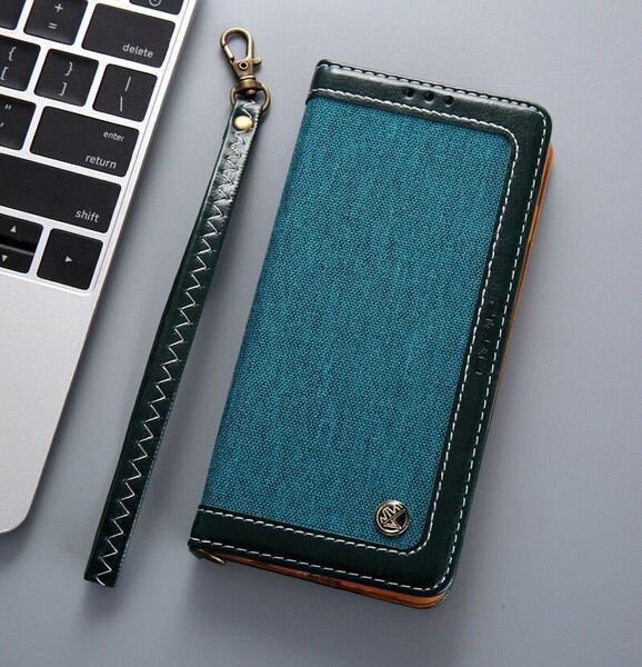 iPhone 13 レザーケース アイフォン13 ケース iPhone13 カバー 手帳型 カード収納 ストラップ付き green
