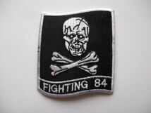 【送料無料】アメリカ海軍FIGHTING 84第84戦闘飛行隊VF-84パッチ刺繍ワッペン/D骸骨スカル&トップガン骨USN米軍NAVYトムキャットARMY M22_画像1