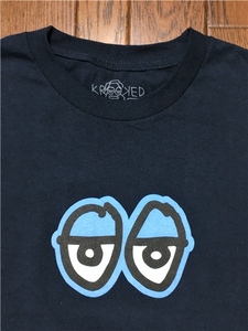 クルキッド ＫＲＯＯＫＥＤ 目玉プリント 長袖 Ｔシャツ Ｌ ネイビー 紺 ロンＴ マークゴンザレス スケート スケーター スケボー