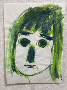 Art hand Auction Painter hiro C Raise hiro C’s face (green), artwork, painting, pastel painting, crayon drawing