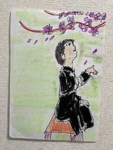 Art hand Auction 絵描きhiro C｢サクラドロップス｣, 美術品, 絵画, パステル画, クレヨン画