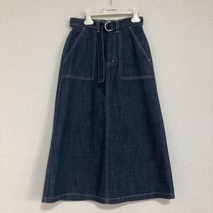新品同様★ナチュラルビューティーベーシック★デニムロングスカート ベルト★ウエスト31★XS★ポケット★デニムスカート ★デニムタイト