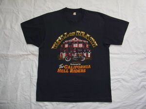 ☆ 80s90s USA製 ビンテージ WALL OF DEATH ウォール・オブ・デス The CALIFORNIA HELL RIDERS Tシャツ sizeXL 黒 ☆古着 HARLEY 3D EMBLEM