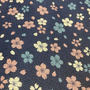 生地*ハギレ 鮫小紋地に桜 紺 幅110cm×丈100cm 延長可能