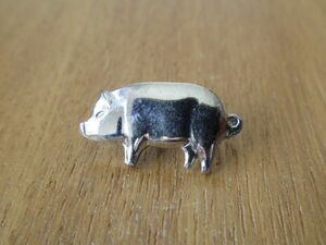 古いピンバッジ：銀の豚 銀色 シルバー ブタ 豚 動物 ピンズ #W