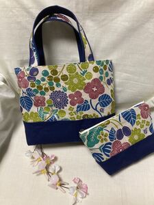 ランチバッグ(トートバッグ)・ポーチのセット(木ノ実)・マイボトルを持って ハンドメイド