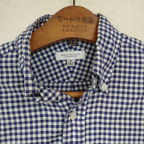 日本製 ユナイテッドアローズ ボタンダウンシャツ 紺チェックS