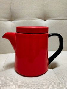 【最終お値下げ】コーヒーポット レッド ホーロー風陶器