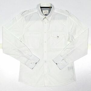 8.5@ 中古「JACK & JONES」“BAU SHIRT L/S” エポーレット付き バック刺繍デザイン 長袖 コットンシャツ White SIZE:L