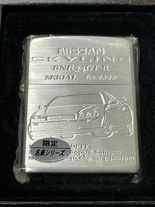 zippo SKYLINE BNR 34 GT-R 限定品 スカイライン 2006年製 NISSAN 名車 シリーズ 両面デザイン 銀仕上げ シリアルナンバー NO.0805