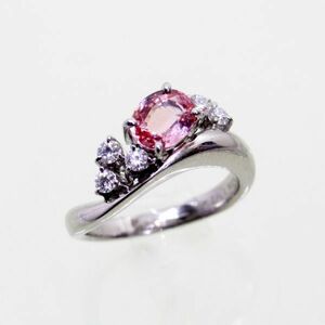 ◎中古美品◎プラチナ　パパラチアサファイア　1.079ct　ダイヤ　0.23ct　リング　12号