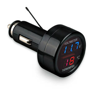 シガーソケット 電圧計 デジタル 温度計 バッテリーチェッカー 12V/24V 車 車内 （レッド＋ブルー）735200