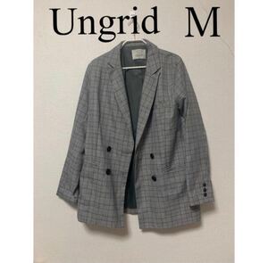 Ungrid アングリッド テーラードジャケット チェック柄 グレー 長袖 アウター 羽織り レディース 美品 春服 スーツケ