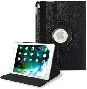 iPad 10.2in 10.5in ケース (黒) 合革レザー 360°回転 アイパッド 10.2インチ 10.5インチ カバー ブラック 人気 オシャレ 軽い