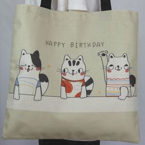 ★猫柄 トートバッグ 笑顔がかわいい3匹のネコ キャンバス 軽量 シンプル ネコ柄 エコバッグ プレゼント 普段使い レディース キッズ BA45