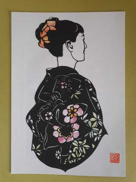 切り絵アート 着物後ろ姿