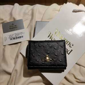 【新品・未使用】 ヴィヴィアンウエストウッド Vivienne Westwood 三つ折り財布 レディース ブラック 黒 がま口 オーストリッチ風