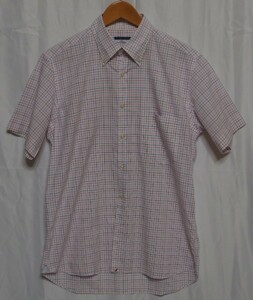 SHIRT FACTORY COLLECTION◆チェック柄 ボタンダウン 半袖シャツ（白×赤×青）サイズ40・15 1/4◆USED