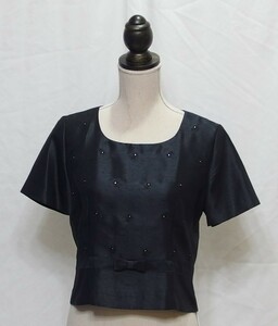 TINO* short sleeves spangled * ribbon attaching tops ( black )*USED