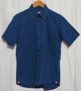 SHIRT FACTORY COLLECTION◆デニム風 ボタンダウン 半袖シャツ（ブルー）サイズ39・15 1/2◆USED