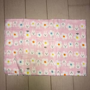 ダブルガーゼ うさぎ&お花ピンク 108×50cm