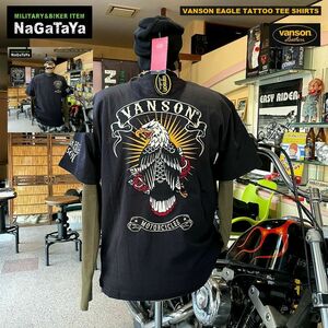 VANSON バンソン NVST-2208 BIKE EAGLE TATTOO TEE SHIRTS イーグル タトゥー刺繍 Tシャツ 黒 Lサイズ メンズ バイカー モーターサイクル