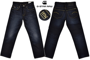 K-3425★美品★G-STAR RAW ジースターロウ 3301 STRAIGHT★正規品 ヴィンテージ加工 濃紺インディゴ染めデニム ストレートジーンズ W28