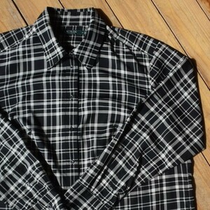 USA old clothes low Len Ralph Lauren long sleeve check shirt lady's 1X size (XL corresponding ) Ralph Lauren casual thin America buying up T1384