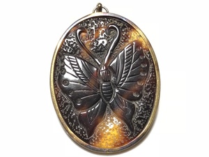  antique book@ tortoise shell SILVER 5.9g comming off carving butterfly skill oval pendant top . brooch 