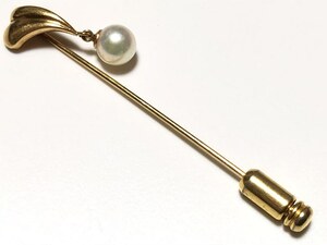 book@ pearl K18 1.8g 6? sphere design pin brooch 