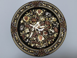 スペイン トレド Damasquinado(ダマスキナード) 純金銀銅象嵌 作家物 20.0㎝ 花鳥細工 飾り皿