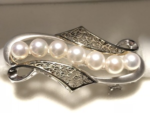 きものやまと 本真珠 SILVER 14.9g 2WAY デザイン ブローチ兼帯留め ケース付属