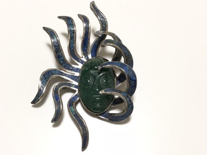 NECHD EN MEXICO turquoise a bench . Lynn STERLING SILVER 20.6g author thing sun face pendant top . brooch 