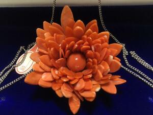 book@.. flower 2WAY brooch . long pendant necklace unused case attaching .