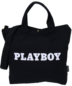 PLAYBOY プレイボーイ トートバッグ ショルダーバッグ ベーシック ロゴプリント 帆布 2WAY A4サイズ★ブラック★新品