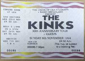 The Kinks−30th Anniversary Tour★1994年ノーウィッチ公演半券