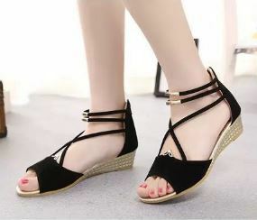  sandals .... strap open tu Wedge sole .... low heel ..... Korea suede lady's black 22.5cm