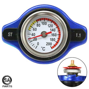 汎用 水温計付き ラジエーターキャップ 開弁圧1.1k Aタイプ 【ブルー/青色】トヨタ/日産/スズキ/スバル/マツダ/ダイハツ/ホンダ/三菱