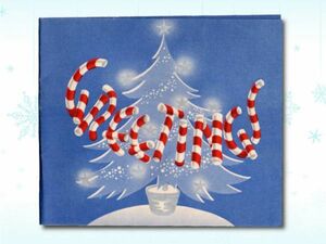 USAヴィンテージ1950年代紙ものクリスマスカードキャンディケインとクリスマスツリーアンティークカード◆アメリカホリデーグリーティング, 印刷物, 絵はがき、ポストカード, その他
