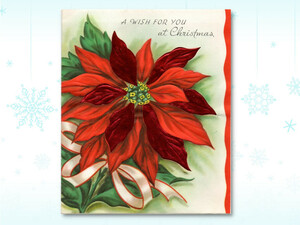 USAヴィンテージ1950年代紙ものクリスマスカード|ポインセチアのグリーティングアンティークカード◆ホリデーグリーティングカード, 印刷物, 絵はがき、ポストカード, その他