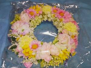 花：パステルカラー フラワーリース ハンドメイド 直径約28㎝ ボリューム お祝 贈り物 インテリア 美品 IE2F/オクパナ
