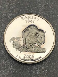 アメリカ 25セント(カンサス州) 　プルーフ銀貨　S　2005年