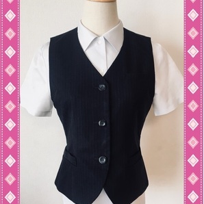 ※Cランク※【中古】UNILADY_7号_ベスト(U5033)ユニレディ/ストライプ/オールシーズン/かわいい会社事務服/おしゃれOL制服