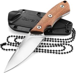 【新品 送料無料】DURATECH ネックナイフ シースナイフ アウトドアナイフ コンパクト 切れ味よい フルタング 木製グリップ 首にかける