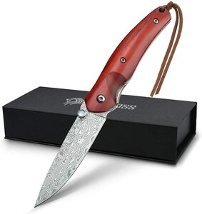 【新品 送料無料】ダマスカス ナイフ 折りたたみ 直刃 NedFoss 長さ7cm 厚さ2.5mm 洛氏硬度61HR 鍛造ダマスカス アウトドア 鍛冶職人手造り