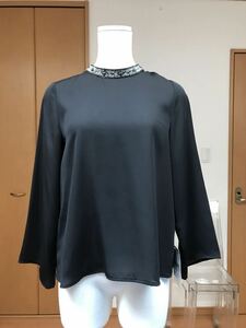 4490 jpy ZARA black gloss ..biju- neck cut and sewn XS(S corresponding ) tag equipped 