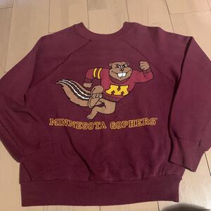 vintage80s【ミネソタ大学】カレッジ スウェットMサイズ エンジ USA製 キャラプリント ヴィンテージ minnesota gophers フットボール