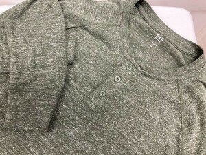 長袖Ｔシャツ　ヘンリーネック　ラグランショルダー　ミックス天竺　Ｌ　杢グリーン系カーキ　ＧＡＰ★未使用格安！　