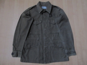 90's HYSTERIC GLAMOUR スカル 落書き ミリタリー 薄手 コットン ジャケット オリーブ グリーン ヒステリックグラマー BDU シャツ M-65 M65