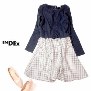 ☆☆ 美品 (株)ワールド INDEX インデックス ☆☆ 大人可愛い ストレッチ切替え ドッキングワンピース M 春 合物 22E03